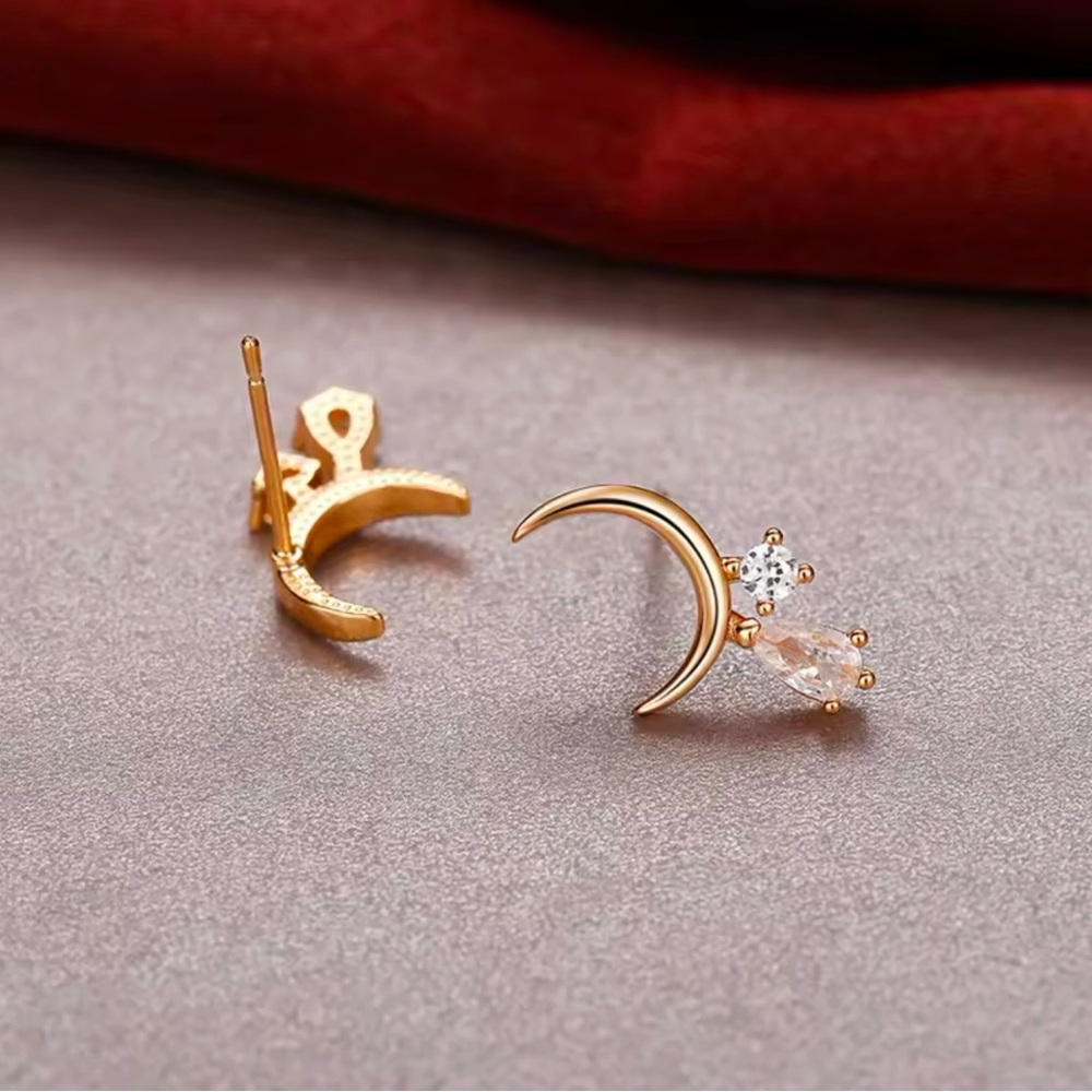 “Tears from the Moon” Crescent Sliver Dripping Crystals Swarovski Tiny 14K Studs - Picture 12 of 12